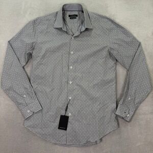 NEW Bugatchi Men 16.5 42 Dress Shirt Mens Gray Plaid Platinum Cotton Button Up